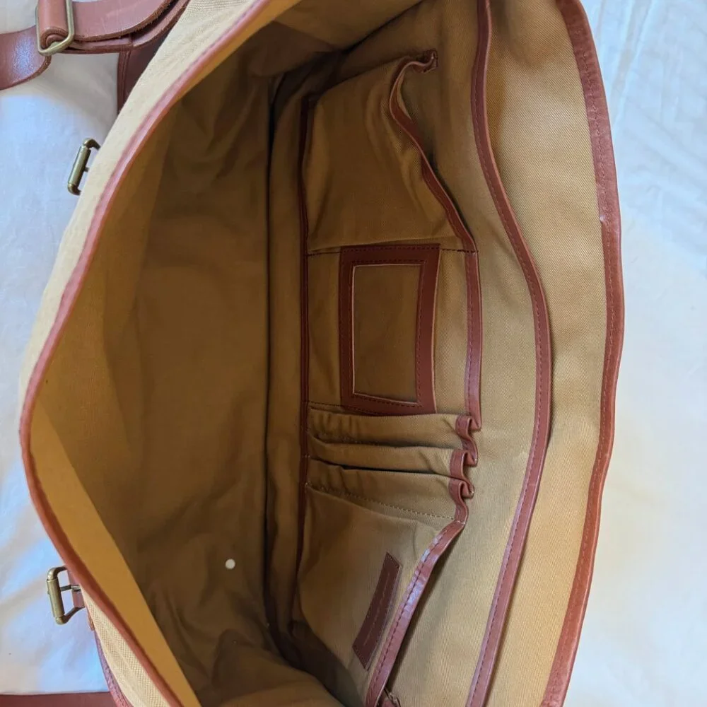 Ralph Lauren Leather-Trim Canvas Briefcase NWT